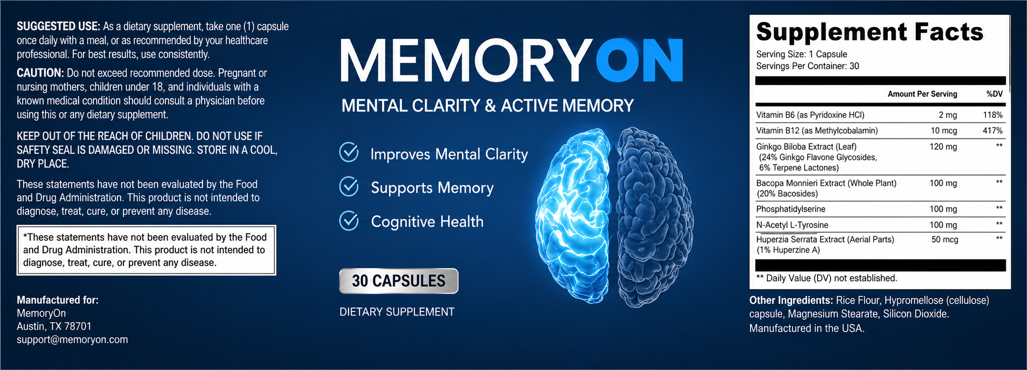 Memory On supplement label
