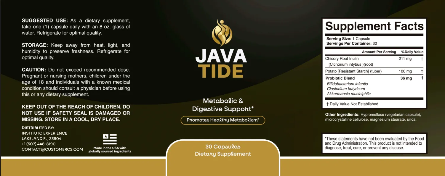 Javatide supplement facts label